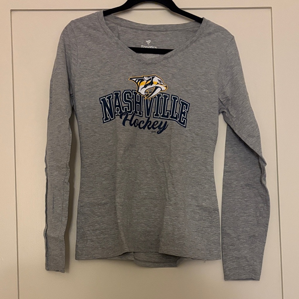 Fanatics Heather Gray Predators Nashville Hockey Long Sleeve Tee Size S